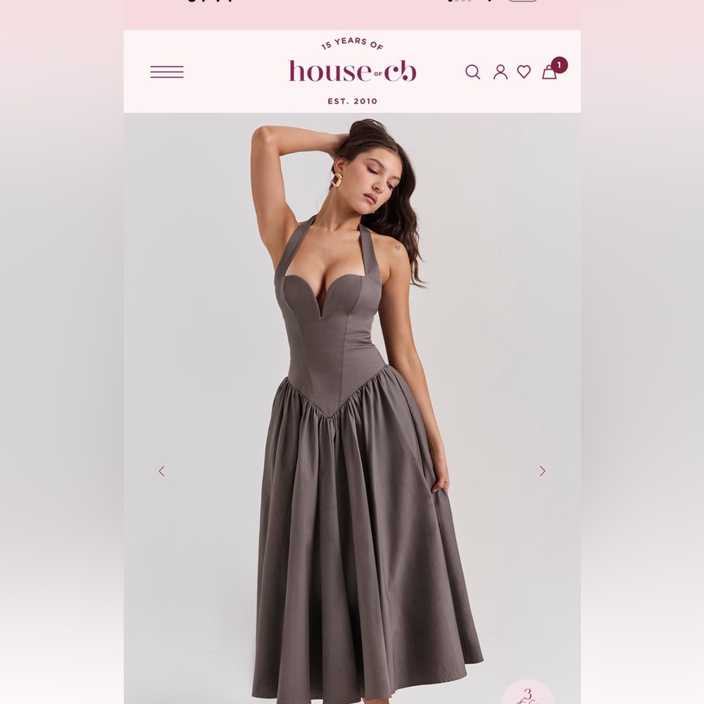 House of CB Brown Pleated Halter Sundress